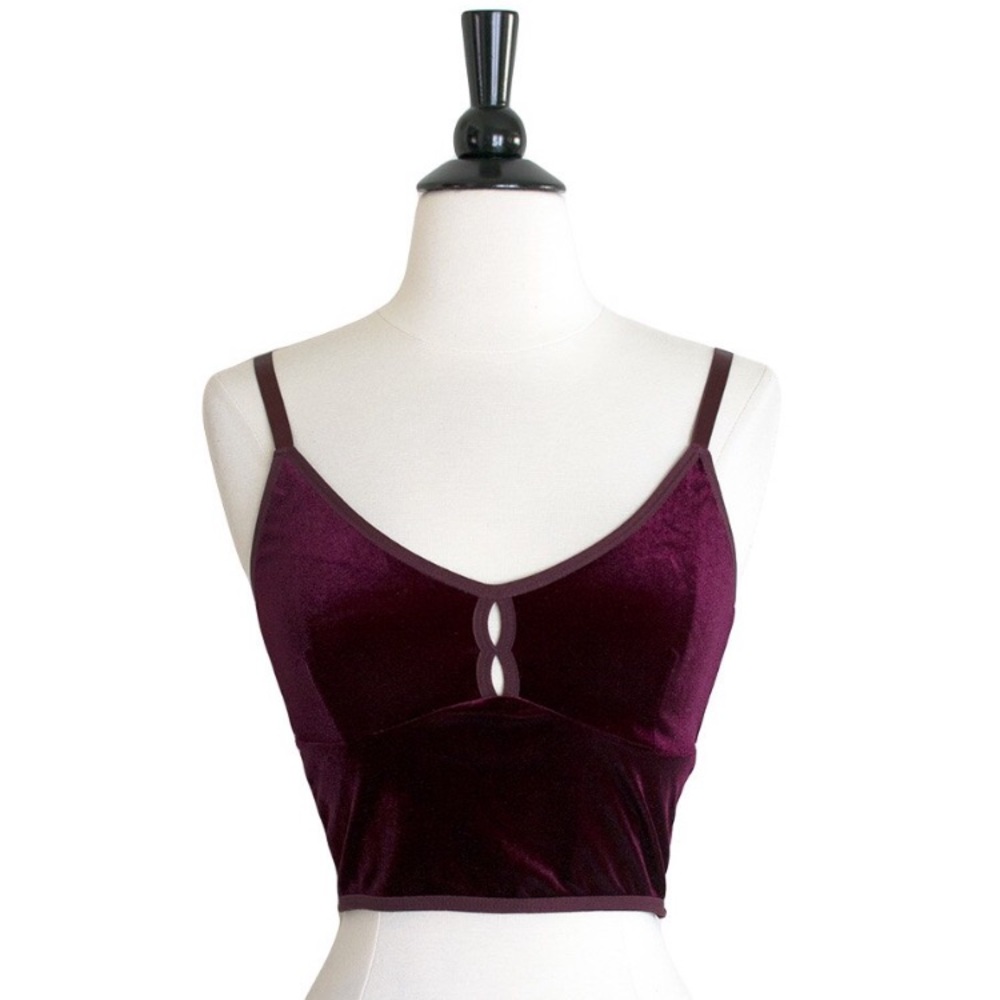 Burgundy Velvet Cropped Bralette Cami Top Wine, NWT - Picture 1 of 3